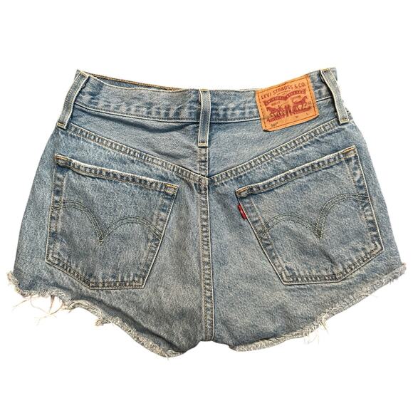 Levis' 501 Blue Denim Distress Cut Off High Rise Button Fly Jean Shorts Size 25 - Picture 2 of 6
